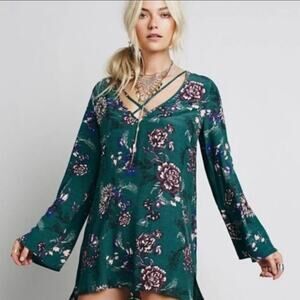 Free People Heart Beat Tunic Dress Boho Floral Long Bell Sleeve floral bohemian